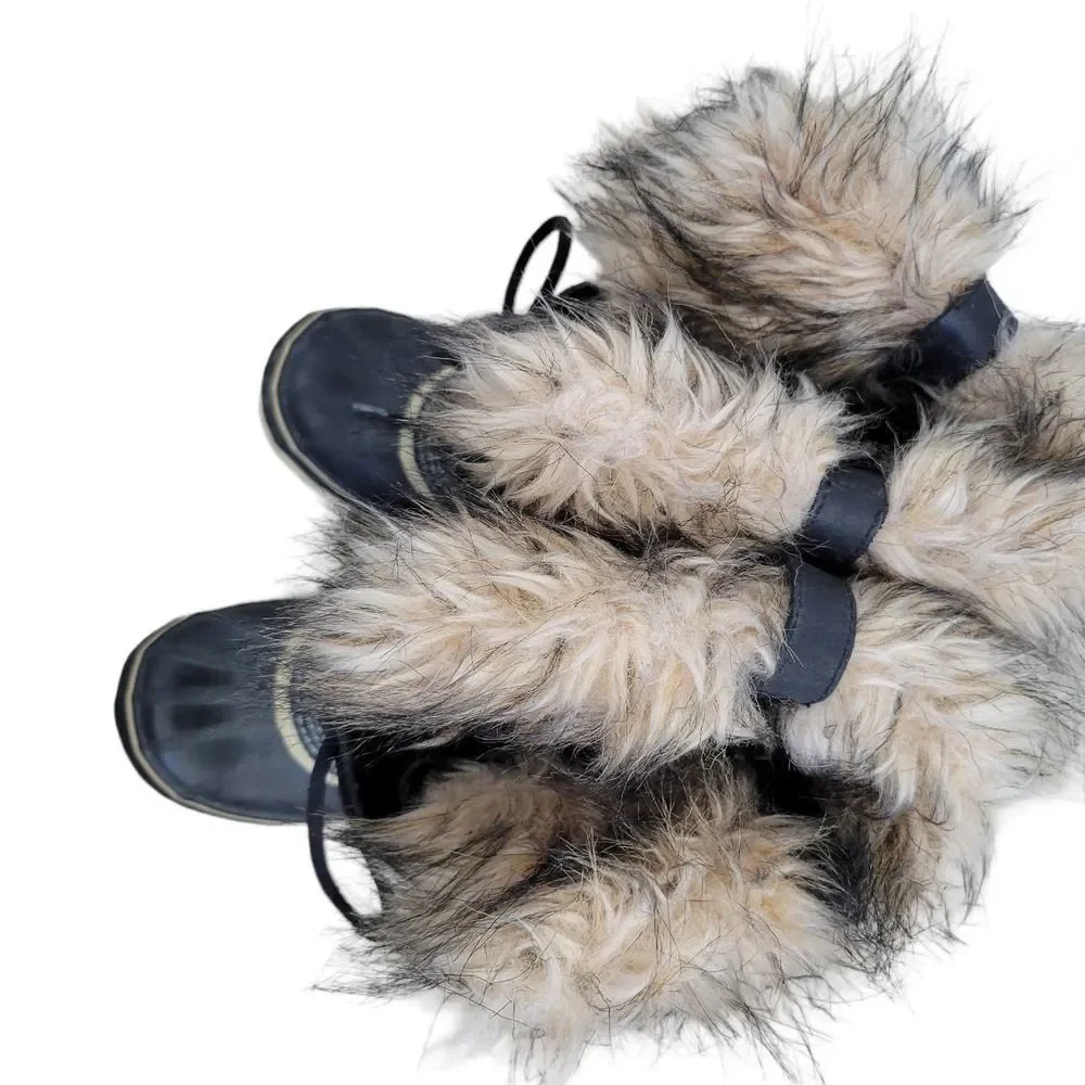 Sorel Joan of Artic Black Mid Calf Faux Fur Boots Women's US 6 SL1540-010 - Picture 5 of 9